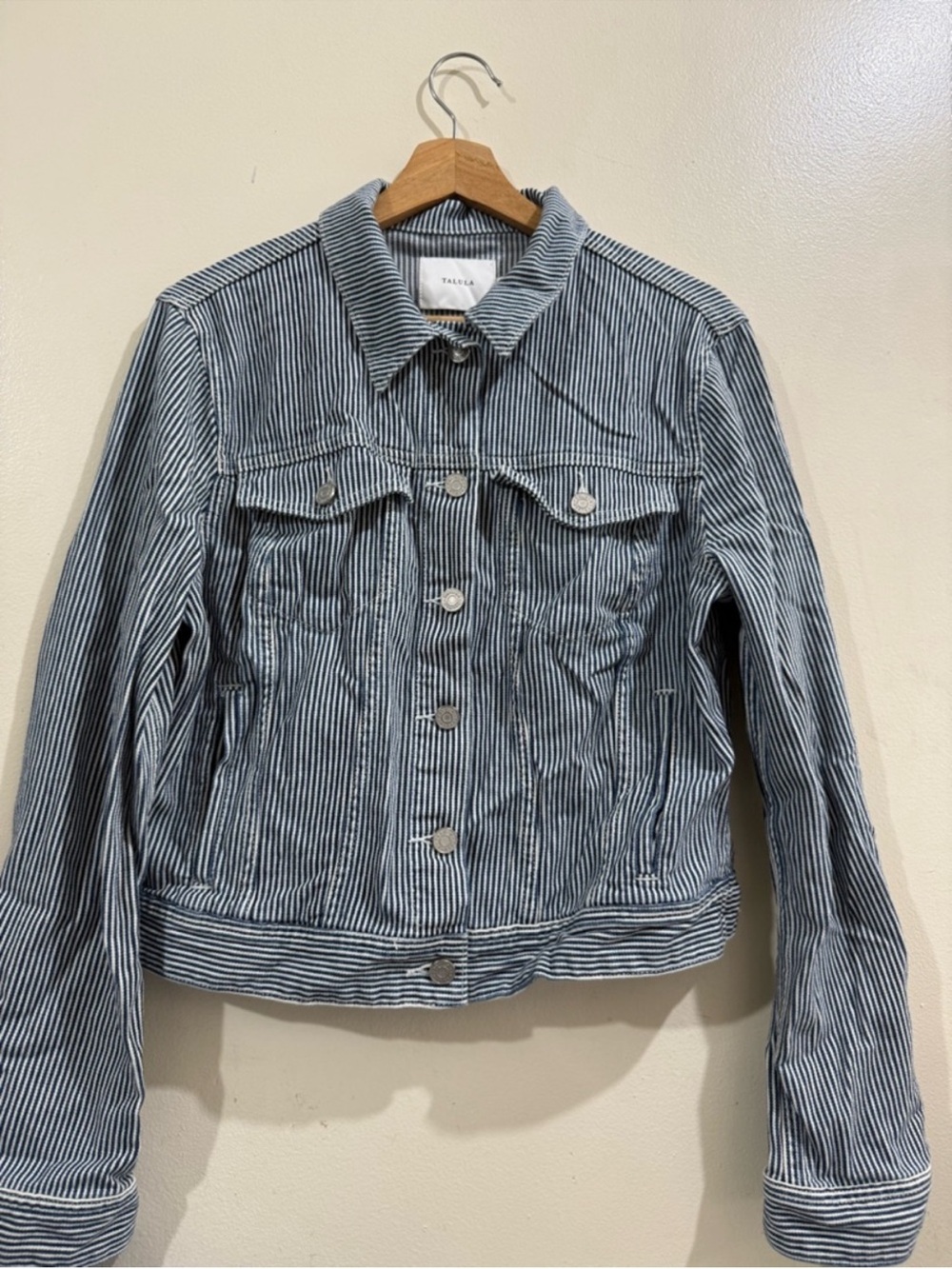 Talula Navy and White Striped Denim Jacket